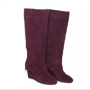 SharkBoots-  Knee High Fold Over Boots 8 Suede Wedge Heel Steve Madden